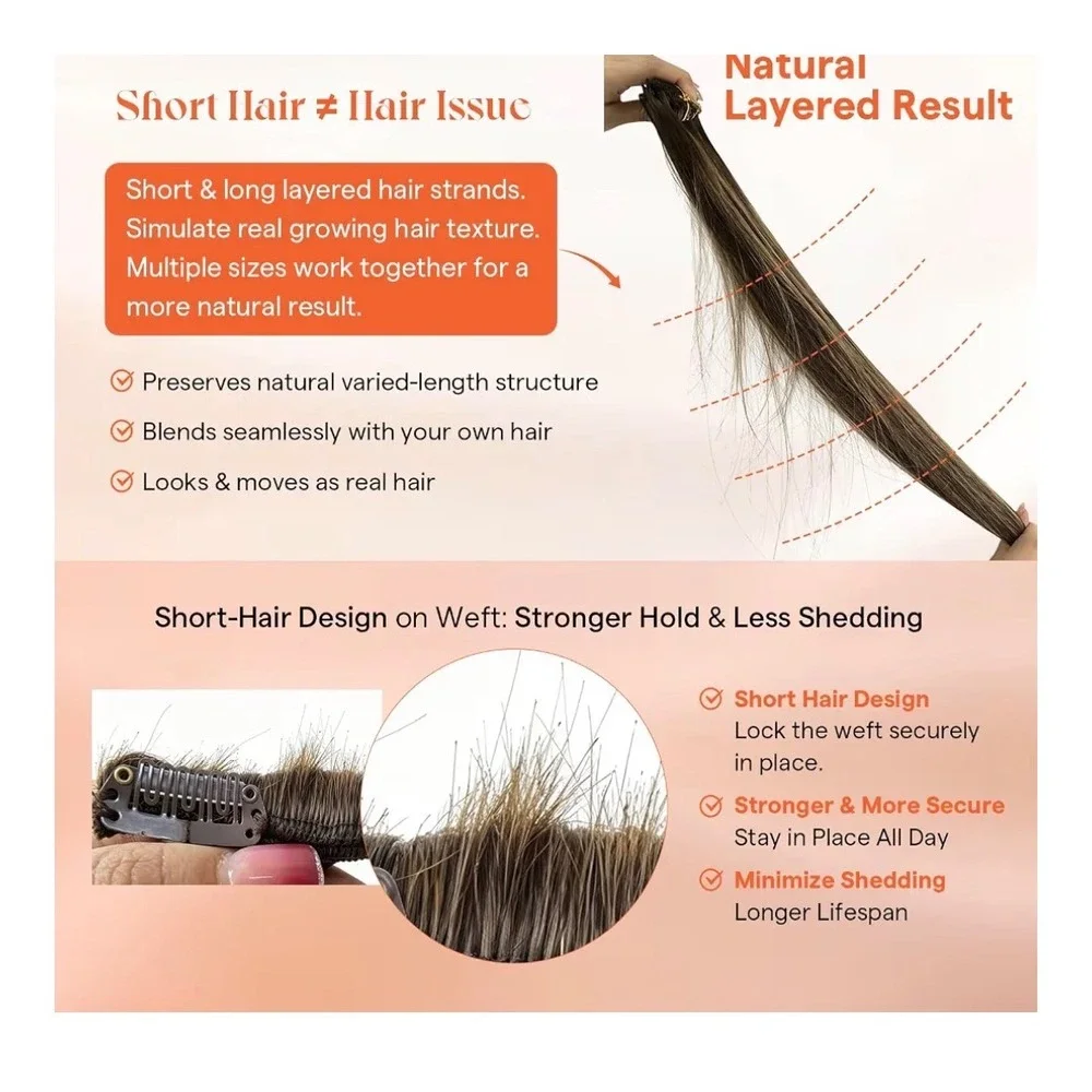 Sunny Hair Clip in Hair Extensions Real Human Hair Balayage Brown 120g New
